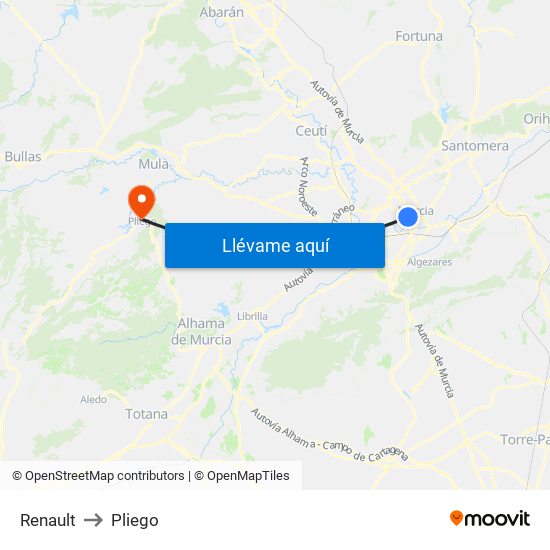 Renault to Pliego map