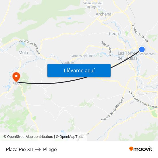 Plaza Pío XII to Pliego map