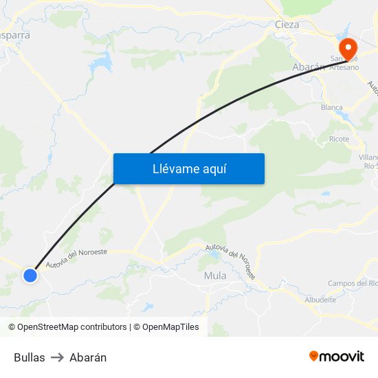 Bullas to Abarán map