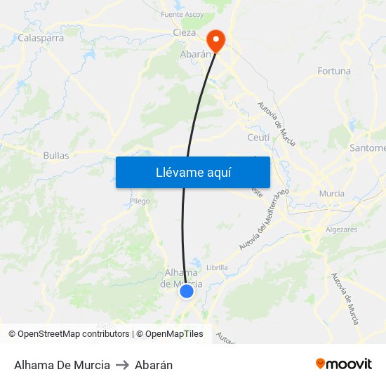 Alhama De Murcia to Abarán map