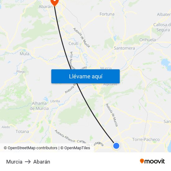 Murcia to Abarán map