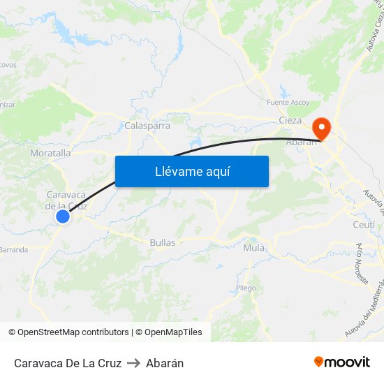Caravaca De La Cruz to Abarán map