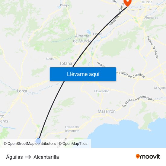 Águilas to Alcantarilla map