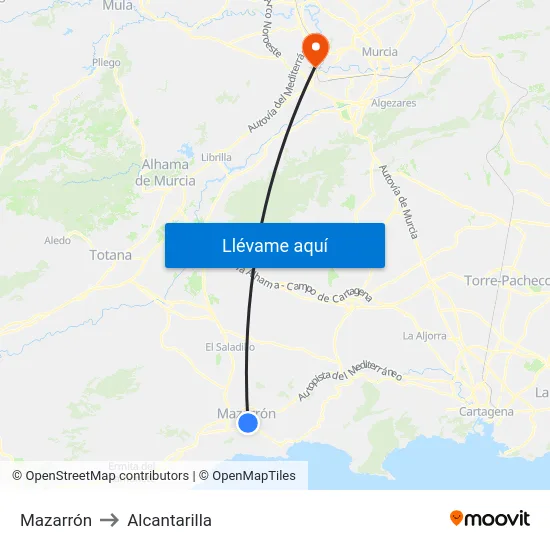 Mazarrón to Alcantarilla map