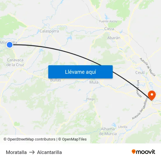 Moratalla to Alcantarilla map