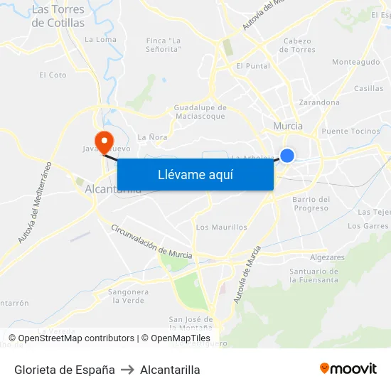 Glorieta de España to Alcantarilla map