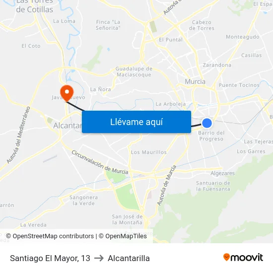 Santiago El Mayor, 13 to Alcantarilla map