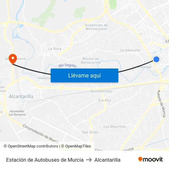 Estación de Autobuses de Murcia to Alcantarilla map