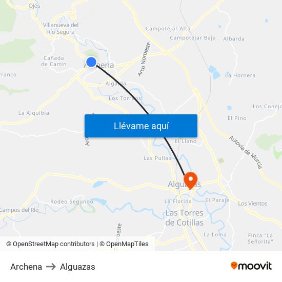 Archena to Alguazas map