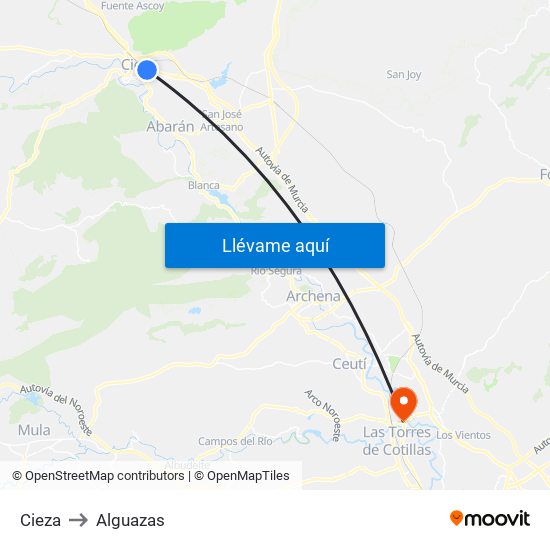 Cieza to Alguazas map
