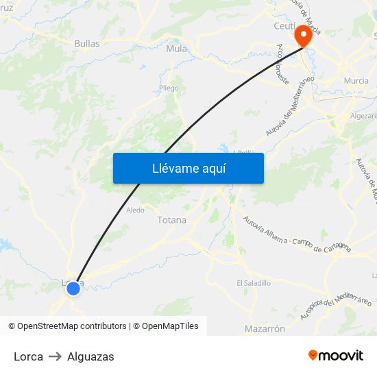 Lorca to Alguazas map