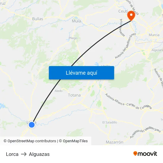 Lorca to Alguazas map