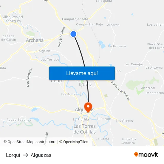 Lorquí to Alguazas map