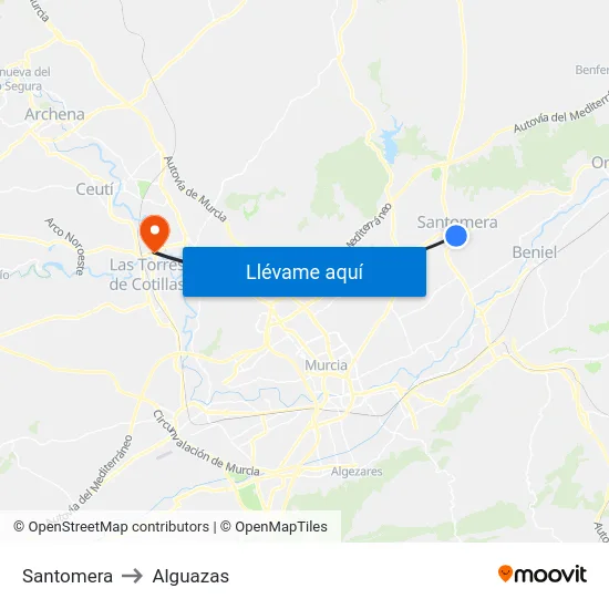 Santomera to Alguazas map