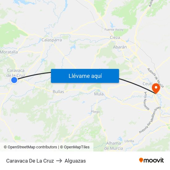 Caravaca De La Cruz to Alguazas map