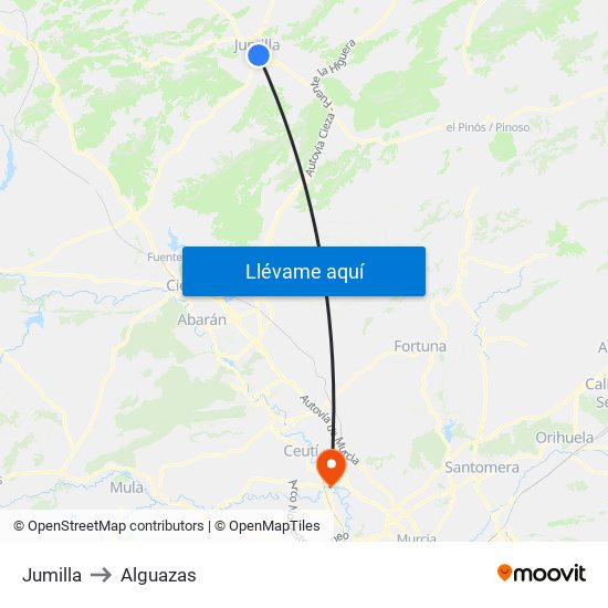 Jumilla to Alguazas map