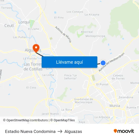 Estadio Nueva Condomina to Alguazas map