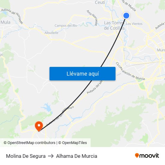 Molina De Segura to Alhama De Murcia map