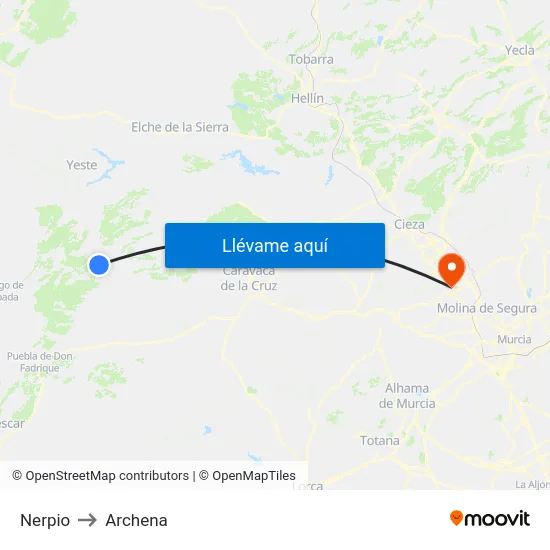 Nerpio to Archena map