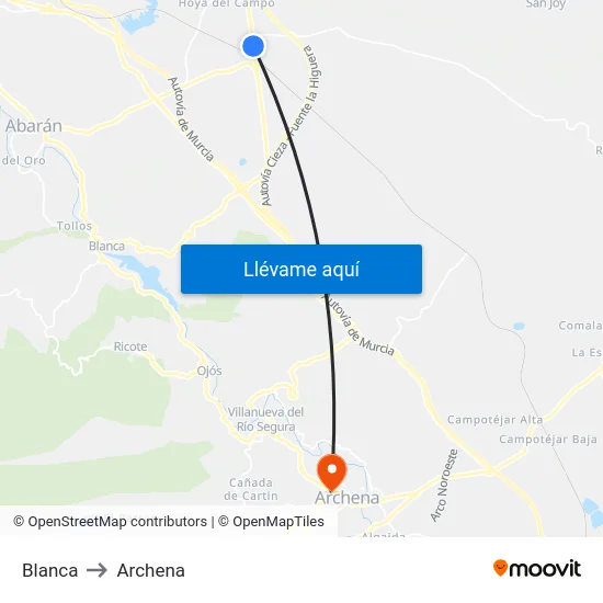 Blanca to Archena map