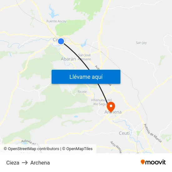 Cieza to Archena map