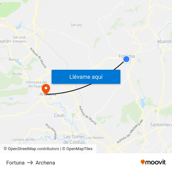 Fortuna to Archena map