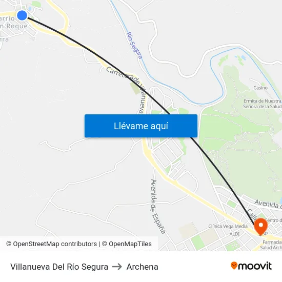 Villanueva Del Río Segura to Archena map