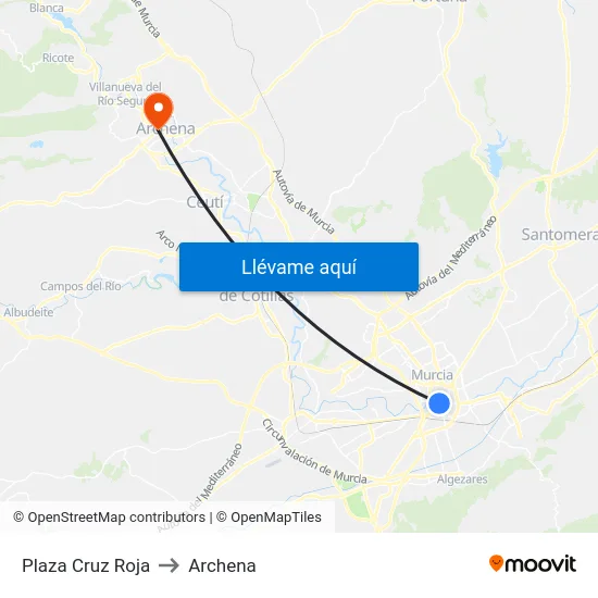 Plaza Cruz Roja to Archena map