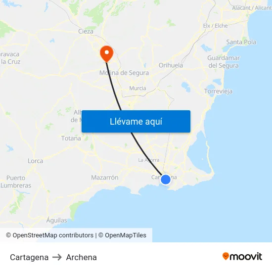 Cartagena to Archena map