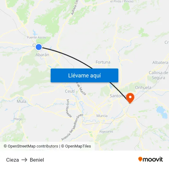 Cieza to Beniel map
