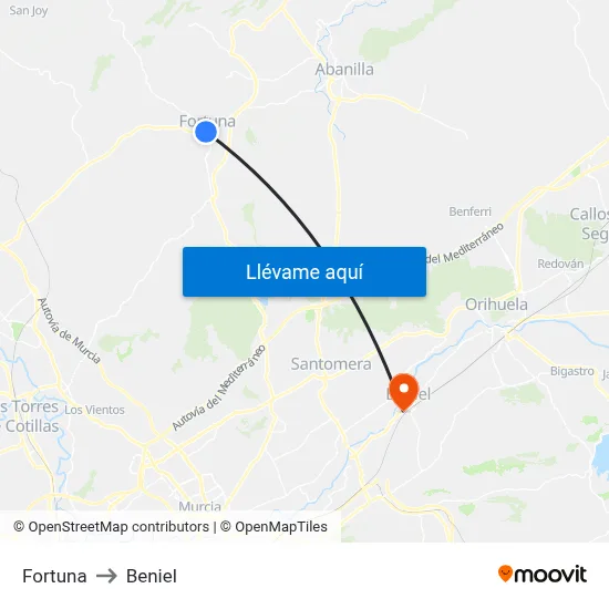 Fortuna to Beniel map