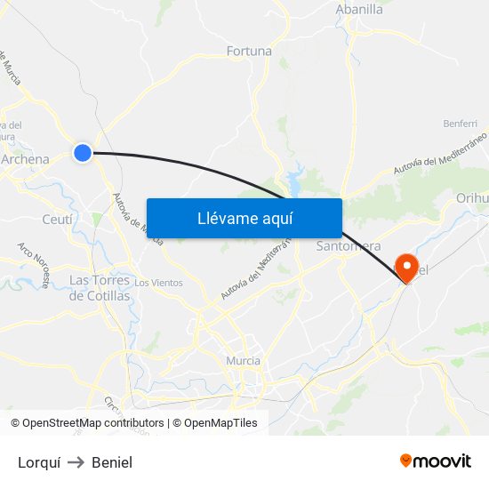 Lorquí to Beniel map