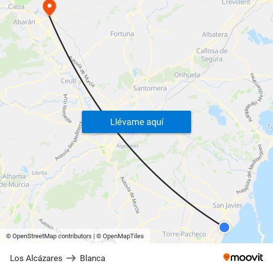 Los Alcázares to Blanca map