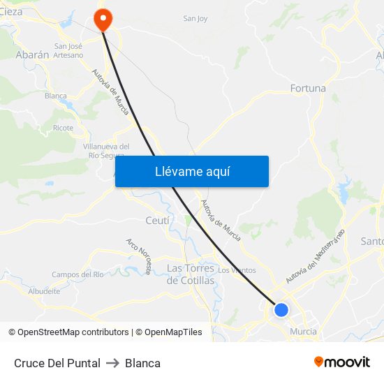 Cruce Del Puntal to Blanca map