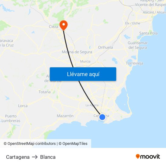 Cartagena to Blanca map