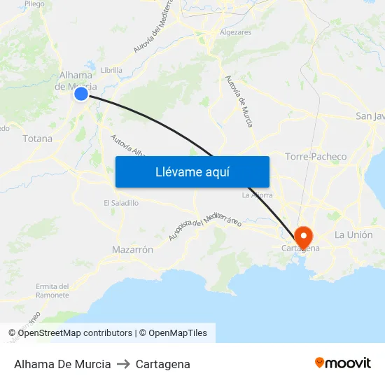 Alhama De Murcia to Cartagena map