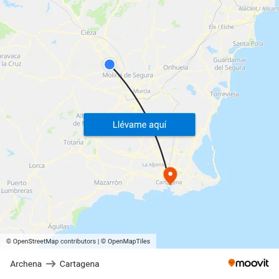 Archena to Cartagena map
