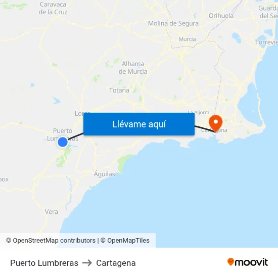 Puerto Lumbreras to Cartagena map