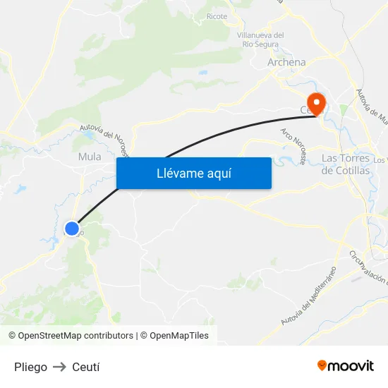 Pliego to Ceutí map