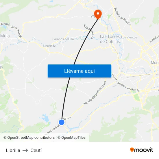 Librilla to Ceutí map