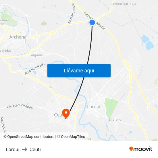 Lorquí to Ceutí map