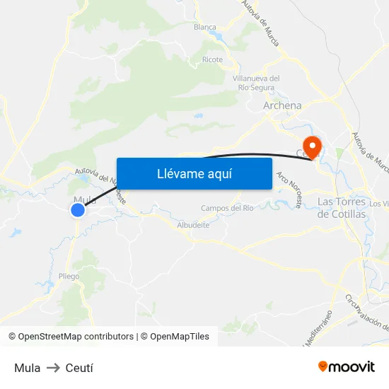 Mula to Ceutí map
