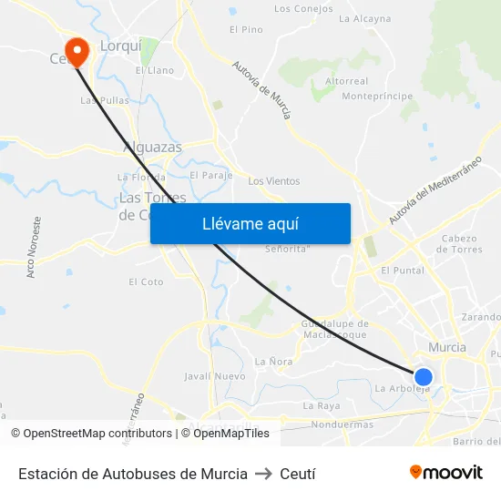 Estación de Autobuses de Murcia to Ceutí map
