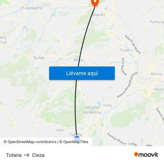 Totana to Cieza map