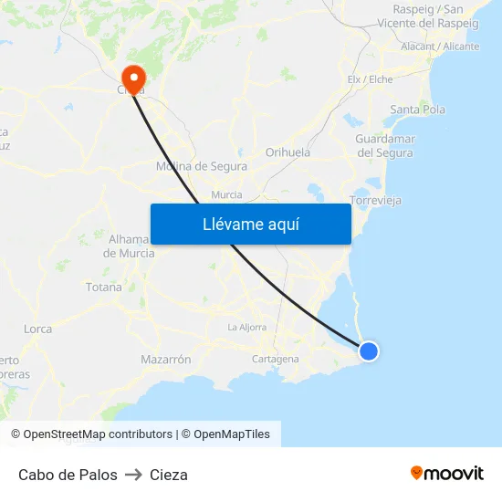 Cabo de Palos to Cieza map