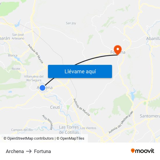 Archena to Fortuna map
