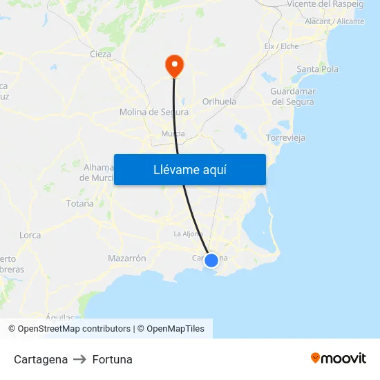 Cartagena to Fortuna map