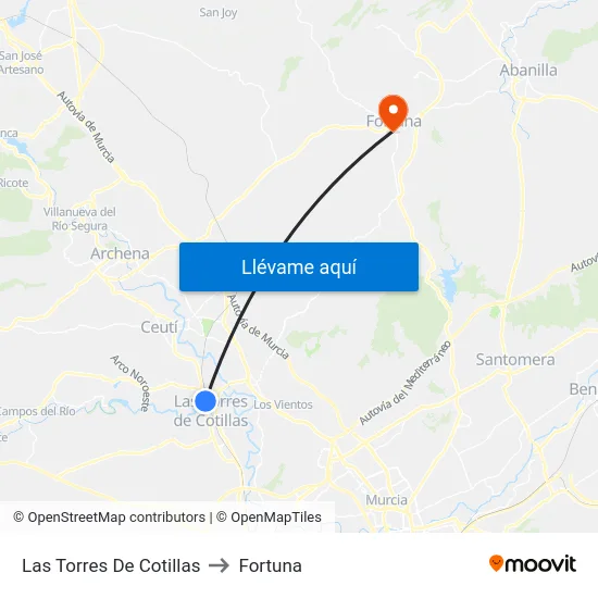 Las Torres De Cotillas to Fortuna map