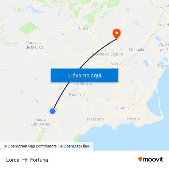 Lorca to Fortuna map
