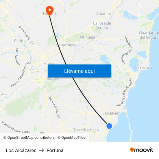 Los Alcázares to Fortuna map